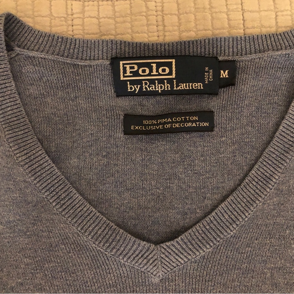 Polo by Ralph Lauren Men's Light Blue V-Neck Sweater